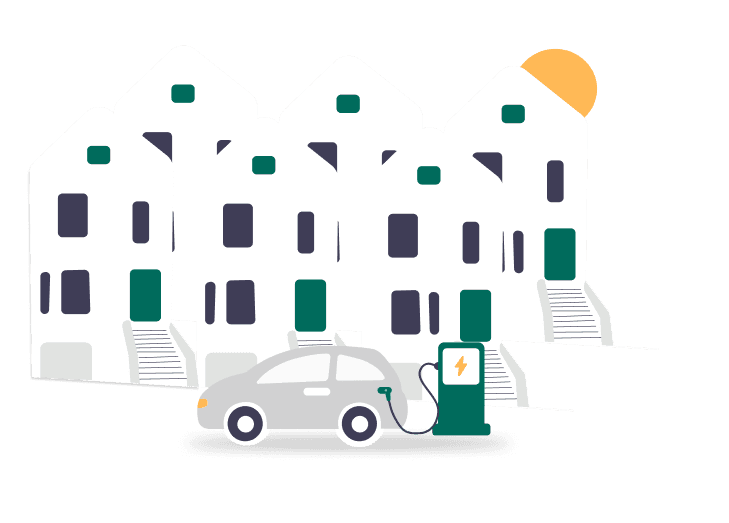 Residential buildings with a charger for electric cars